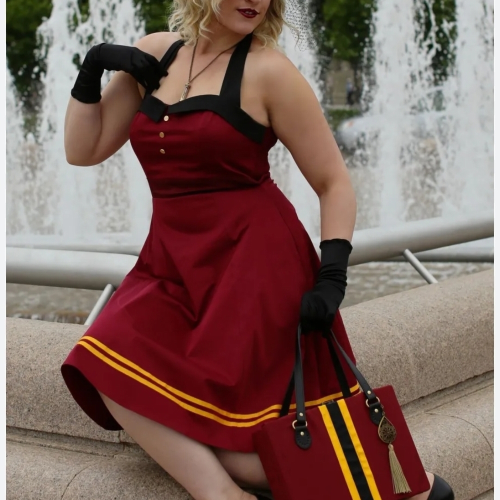 Disney Parks Stylish Red and Black Halter Dress XS